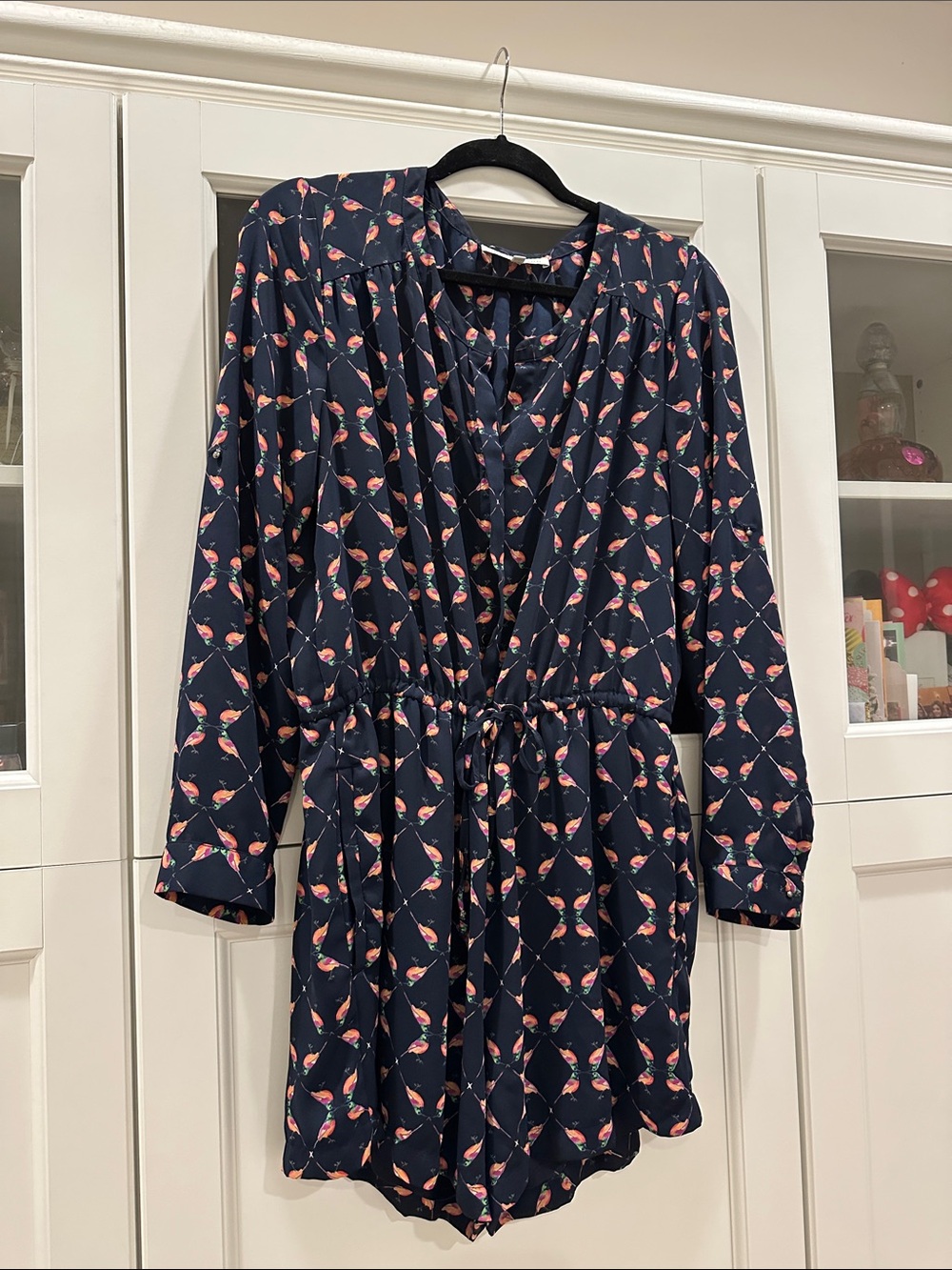 EUC Daniel Rainn Hummingbird Navy Floral Shorts Jumpsuit/Romper Large